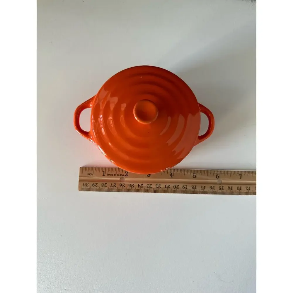 Ceramic baking bowl, soup bowl, dessert dish with lid, orange mini dutch oven